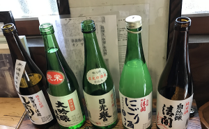 5種を試飲させていただきました！ 右から ・自然醸清開 ・特別純米活性にごり酒　清開 ・純米吟醸日光誉 ・純米大吟醸清開 ・特別純米無濾過生原酒　しぼりたて清開